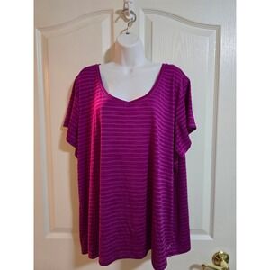 Spalding Plus Size 3X Magenta Striped V Neck Athletic Top Speed Dri /0249